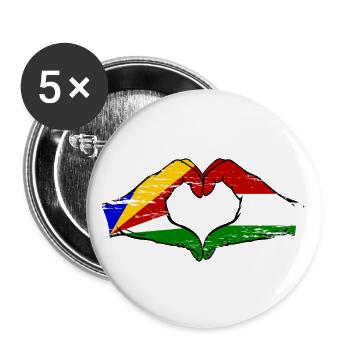 Seychelles Hongrie drapeau mains forme de coeur utilisé - Lot de 5 grands badges (56 mm) - blanc - Devant
