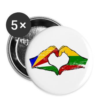 Seychellen Litauen Flagge Hände Herzform used - Buttons groß 56 mm (5er Pack) - Weiß - Vorne