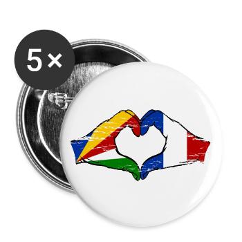Seychelles France Drapeau Mains Coeur Forme Utilisé - Lot de 5 grands badges (56 mm) - blanc - Devant