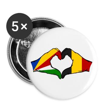 Seychelles Belgique Drapeau Mains Coeur Forme - Lot de 5 grands badges (56 mm) - blanc - Devant