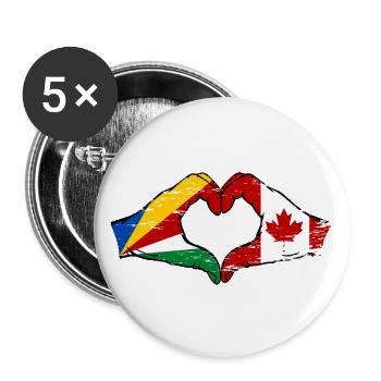 Seychelles Canada drapeau mains forme de coeur utilisé - Lot de 5 grands badges (56 mm) - blanc - Devant