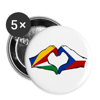 Seychellen Tschechien Flagge Hände Herzform - Buttons groß 56 mm (5er Pack) - Weiß - Vorne