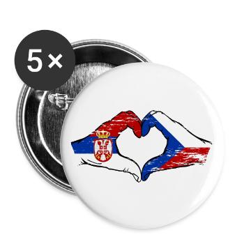 Serbien Tschechien Flagge Hände Herzform used - Buttons groß 56 mm (5er Pack) - Weiß - Vorne