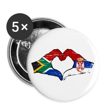Afrique du Sud Serbie drapeau mains coeur utilisé - Lot de 5 grands badges (56 mm) - blanc - Devant