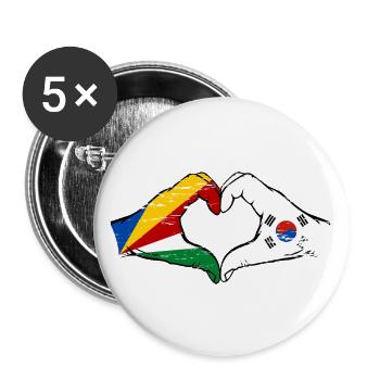 Seychelles Corée du Sud drapeau mains forme de coeur utilisé - Lot de 5 grands badges (56 mm) - blanc - Devant