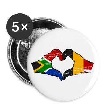 Afrique du Sud Belgique Drapeau Mains Coeur Forme Utilisé - Lot de 5 grands badges (56 mm) - blanc - Devant