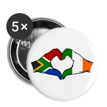 Südafrika Irland Flagge Hände Herzform - Buttons groß 56 mm (5er Pack) - Weiß - Vorne