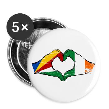 Seychelles Irlande drapeau mains forme de coeur utilisé - Lot de 5 grands badges (56 mm) - blanc - Devant