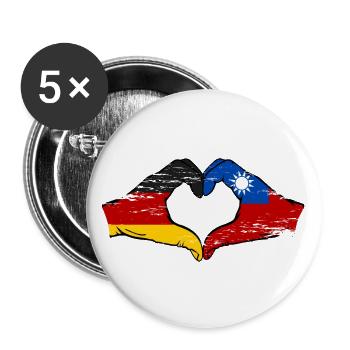 Allemagne Taiwan drapeau mains coeur utilisé - Lot de 5 grands badges (56 mm) - blanc - Devant