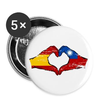 Espagne Taiwan Drapeau Mains Coeur Forme Utilisé - Lot de 5 grands badges (56 mm) - blanc - Devant