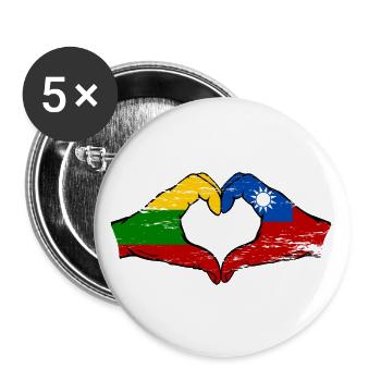Litauen Taiwan Flagge Hände Herzform used - Buttons groß 56 mm (5er Pack) - Weiß - Vorne