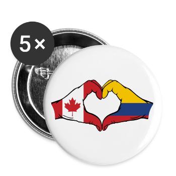 Canada Colombia Flag Hands Heart Shape - Buttons large 2.2''/56 mm (5-pack) - white - Front