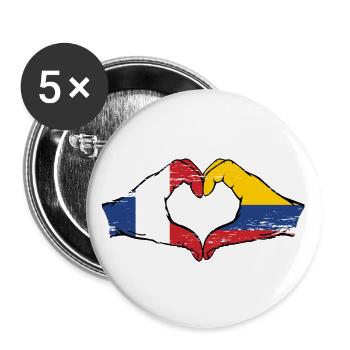 France Colombia Flag Hands Heart Shape Used - Buttons large 2.2''/56 mm (5-pack) - white - Front