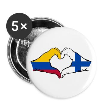 Colombie Finlande Drapeau Mains Coeur Forme - Lot de 5 grands badges (56 mm) - blanc - Devant