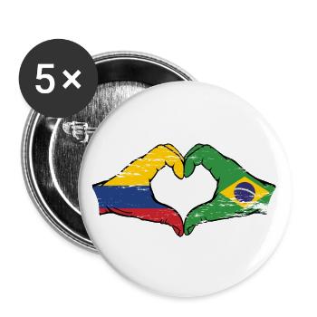Colombia Brazil flag hands heart shape used - Buttons large 2.2''/56 mm (5-pack) - white - Front