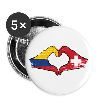 Colombie Suisse Drapeau Mains Coeur Forme Utilisé - Lot de 5 grands badges (56 mm) - blanc - Devant
