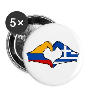 Colombia Greece Flag Hands Heart Shape - Buttons large 2.2''/56 mm (5-pack) - white - Front