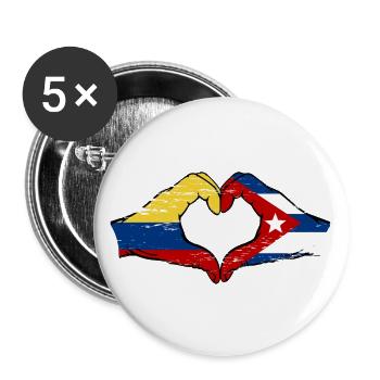 Colombia Cuba Flag Hands Heart Shape Used - Buttons large 2.2''/56 mm (5-pack) - white - Front