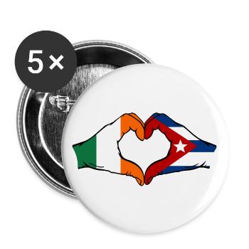 Irland Kuba Flagge Hände Herzform - Buttons groß 56 mm (5er Pack) - Weiß - Vorne