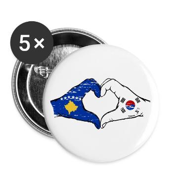 Kosovo Corée du Sud Drapeau Mains Coeur Forme Utilisé - Lot de 5 grands badges (56 mm) - blanc - Devant