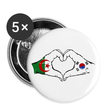 Algerien Südkorea Flagge Hände Herzform used - Buttons groß 56 mm (5er Pack) - Weiß - Vorne