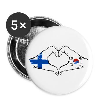 Finlande Corée du Sud drapeau mains forme de coeur utilisé - Lot de 5 grands badges (56 mm) - blanc - Devant