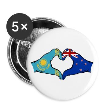 Kasachstan Neuseeland Flagge Hände Herzform - Buttons groß 56 mm (5er Pack) - Weiß - Vorne