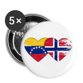 Venezuela Norway flag hands heart shape used - Buttons large 2.2''/56 mm (5-pack) - white - Front