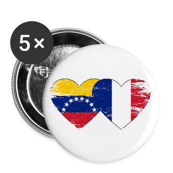 Venezuela France Flag Hands Heart Shape Used - Buttons large 2.2''/56 mm (5-pack) - white - Front