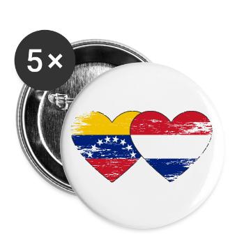 Venezuela Hollande Drapeau Mains Coeur Forme Utilisé - Lot de 5 grands badges (56 mm) - blanc - Devant