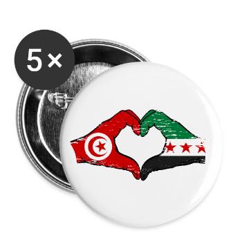 Tunisie Syrie Drapeau Mains Coeur Forme Utilisé - Lot de 5 grands badges (56 mm) - blanc - Devant