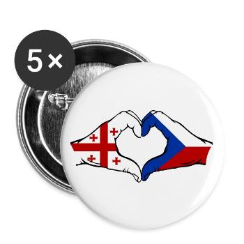 Georgien Tschechien Flagge Hände Herzform - Buttons groß 56 mm (5er Pack) - Weiß - Vorne