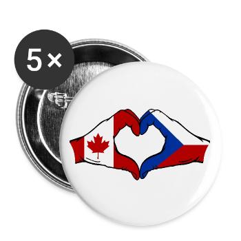 Canada République tchèque drapeau mains forme coeur - Lot de 5 grands badges (56 mm) - blanc - Devant