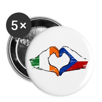 Irland Tschechien Flagge Hände Herzform used - Buttons groß 56 mm (5er Pack) - Weiß - Vorne