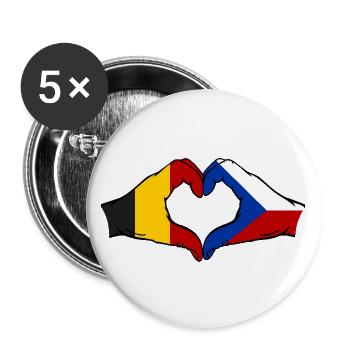 Belgique République tchèque drapeau mains coeur - Lot de 5 grands badges (56 mm) - blanc - Devant
