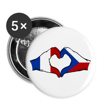 France République tchèque drapeau mains forme coeur - Lot de 5 grands badges (56 mm) - blanc - Devant