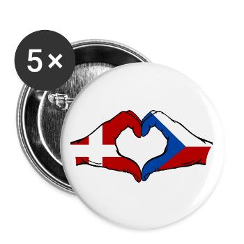 Dänemark Tschechien Flagge Hände Herzform - Buttons groß 56 mm (5er Pack) - Weiß - Vorne