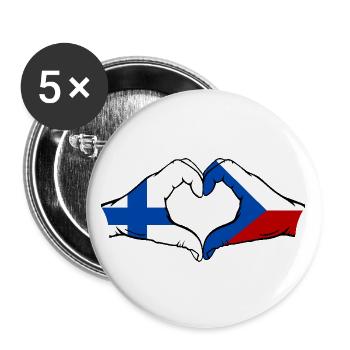 Finnland Tschechien Flagge Hände Herzform - Buttons groß 56 mm (5er Pack) - Weiß - Vorne
