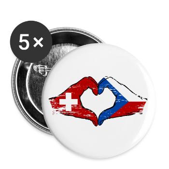 Switzerland Czech Republic Flag Hands Heart Shape Used - Buttons large 2.2''/56 mm (5-pack) - white - Front