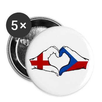 England Tschechien Flagge Hände Herzform - Buttons groß 56 mm (5er Pack) - Weiß - Vorne
