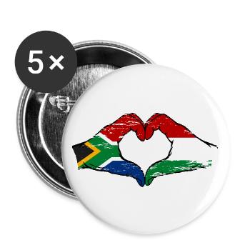 South Africa Hungary Flag Hands Heart Shape Used - Buttons large 2.2''/56 mm (5-pack) - white - Front