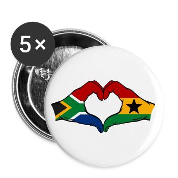 Afrique du Sud Ghana Drapeau Mains Coeur Forme - Lot de 5 grands badges (56 mm) - blanc - Devant