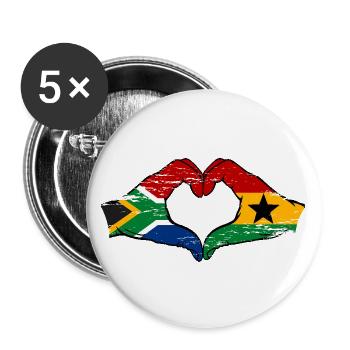Afrique du Sud Ghana drapeau mains forme de coeur utilisé - Lot de 5 grands badges (56 mm) - blanc - Devant