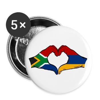 Afrique du Sud Arménie Drapeau Mains Coeur Forme - Lot de 5 grands badges (56 mm) - blanc - Devant