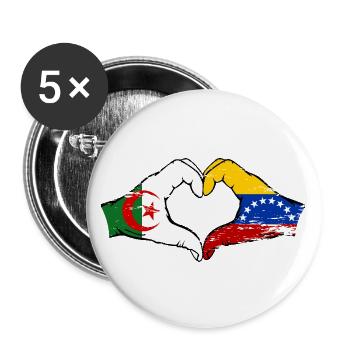 Algeria Venezuela Flag Hands Heart Shape Used - Buttons large 2.2''/56 mm (5-pack) - white - Front