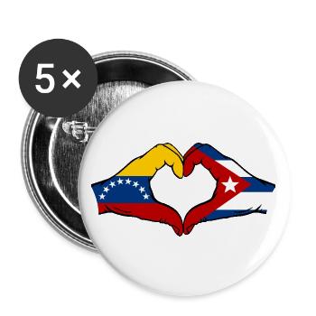 Venezuela Kuba Flagge Hände Herzform - Buttons groß 56 mm (5er Pack) - Weiß - Vorne