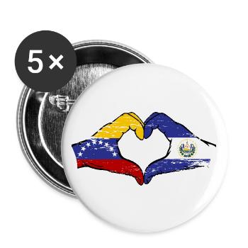 Venezuela El Salvador Flag Hands Heart Shape Used - Buttons large 2.2''/56 mm (5-pack) - white - Front