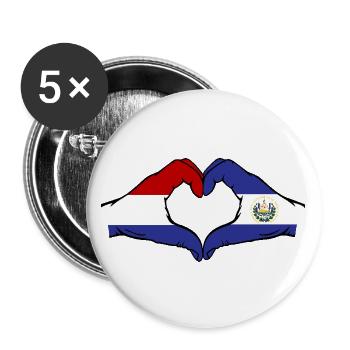 Holland El Salvador Flagge Hände Herzform - Buttons groß 56 mm (5er Pack) - Weiß - Vorne
