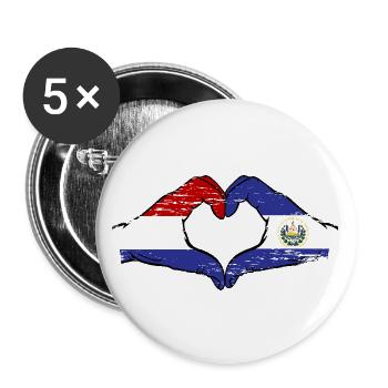 Holland El Salvador Flag Hands Heart Shape Used - Buttons large 2.2''/56 mm (5-pack) - white - Front