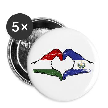 Hungary El Salvador Flag Hands Heart Shape Used - Buttons large 2.2''/56 mm (5-pack) - white - Front